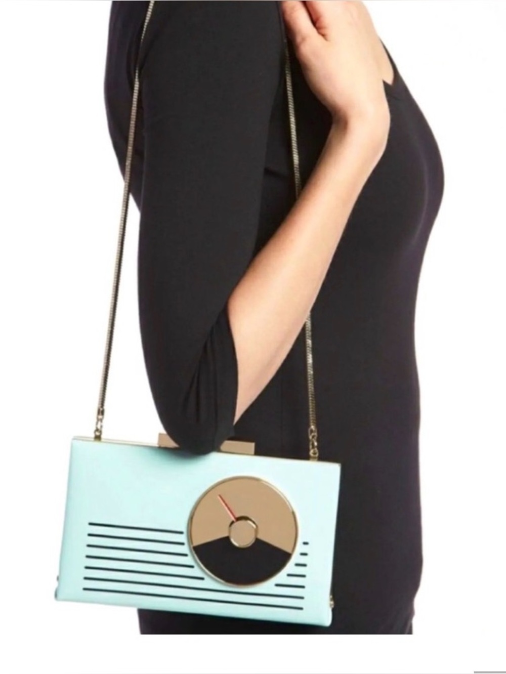 Kate Spade Retro Radio Mint Green Patent Box Clutch/Shoulder Bag Gold Hardware